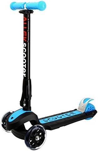 Allek Kick Scooter, 3 Wheel Adjustable Height PU Flashing 3 Wheels Scooter for Kids with Patented Folding System Best Gifts for Children from 3 to 17 Year-Old