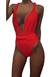 Women Backless One Piece Monokini Bikini,Red,Small