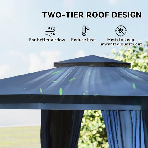 Outsunny 10x12 Patio Gazebo Double Roof UPF30+ Steel Frame Mesh Curtains image 17