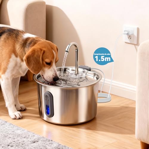 Mstail Fonte de Água pra Gato, Bebedouro para Gatos Silenciosa Inox Carvão Ativado LED Indicador Fonte De Água para Cães e Gatos (2,2L, TY10)