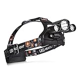 Rechargeable LED Tactical Headlamp Flashlight: Bright Water Resistant Military Grade Aluminum Torches for Camping Hiking or Running - Includes USB Car & Wall Mounted Charger Plus Bonus Survival Pen