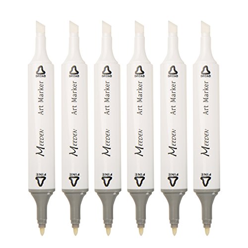 MEEDEN 6pcs 0# Colorless Blender Marker Alcohol Based Ink Double Head Sketch Marker Set for Artist Manga Painting Blender Supplies