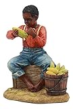 Ebros Vintage Black Americana History African American Boy Shucking Corn Statue 6