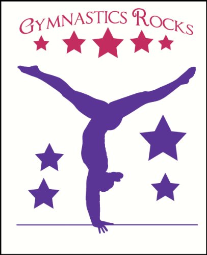 Wall Decor Plus More WDPM2499 Balancing Gymnast With Stars and Gymnastics Rocks Girls Room Wall Sticker Over 4-Feet Tall, Lipstick/Purple