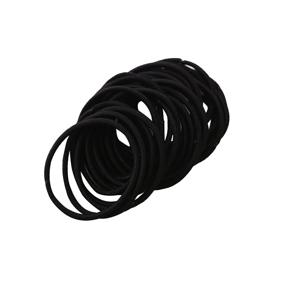 FEIFEI'S BOW 50Pcs Girls Women 2.5mm Thin School Uniform Endless Hair Elastics Bobbles Hair Ties Bands Ponios Ponytail Holders (Black)