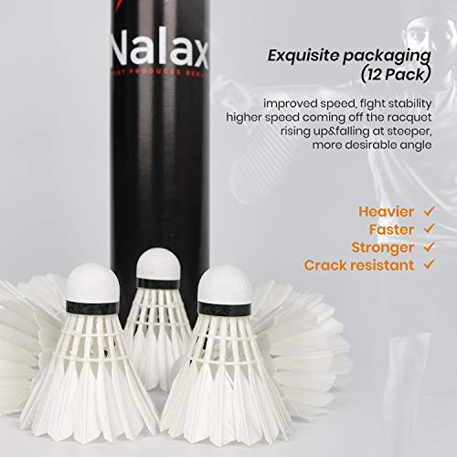 Nalax Badminton Birdie,12-Pack Professional Duck Feather Badminton Shuttlecocks Feather Ball With Great Durability Stability and Balance,Suitable for Professional Training Or Family Outdoor Sports