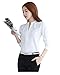 MENO Women's Casual Long Sleeves V-neck Shirts Lady Chiffon Tops Blouses
