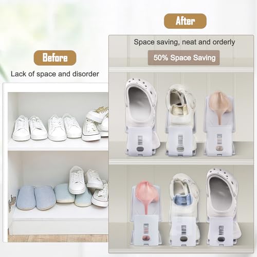Pack of 20 Space-Saving Shoe Racks, Adjustable Shoe Storage with 3 Levels, Non-Slip Shoe Organizer, Shoe Holder for Storage and Display of High Heels, Sports, Flip-Flops
