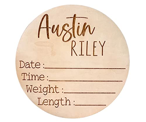 Personalized Newborn Announcement Sign for Hospital - Single Sided - Wooden Birth Announcement Sign - Baby Name Announcement Sign Customized Gender Neutral (Single Sided Name and Blank Stats)