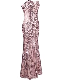 Angel-fashions vestido de baile de lentejuelas sin tirantes con muescas para mujer