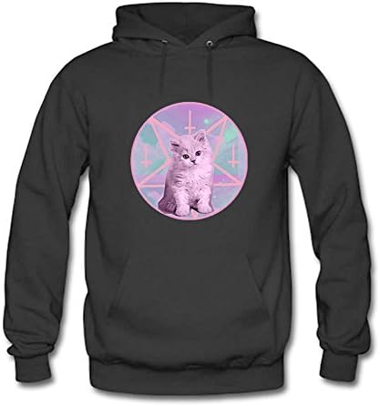 Women's Cotton Long Sleeve Cool Galaxy Space Cute Cat Print Casual Pullover Hooded Sweatshirt Black 3XL