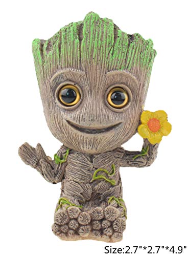 Gumolutin Mini Tree Shape Baby Groot Aquarium Fish Tank Air Bubbler Decoration with Oxygen Pump Stone, Sunflower