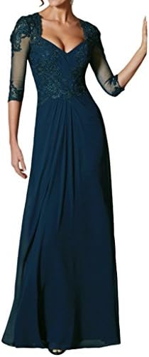 Vienna Bride Glamorous Lace Apliques 3/4 Sleeves Mother of the Bride Dress 2017-2-Dark Cyan