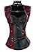 Charmian Women's Retro Goth Spiral Steel Boned Brocade Steampunk Bustiers Corset with Jacket and Belt Black/Red XXXX-Large