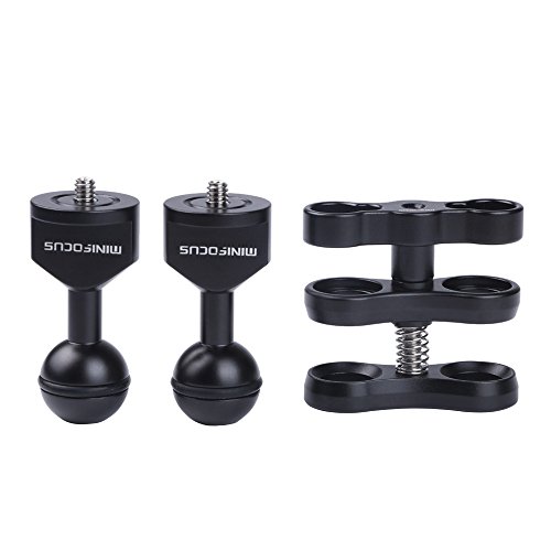 Minifocus 1'' Ball Clamp Adapter with Two 1/4" Screw Ball Head for Diving Photography Arm Tray Video Cage Monitor Accessory Mount Magic Arm System Underwater Camera Housing - Thumbnail 2