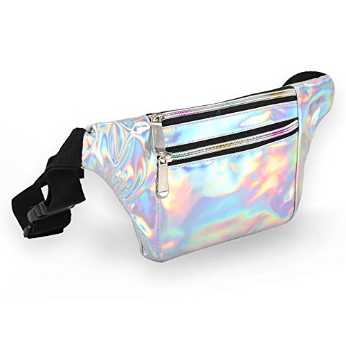 Mum's memory Holographic Fanny Pack for Women - Metallic Sport Waist Pack for Men for Running, Hiking, Traveling, Camping, Partying, Jogging (Silver)