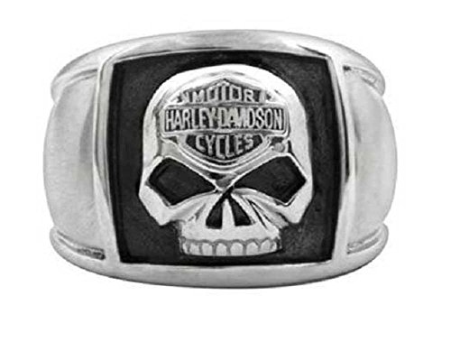 Harley-Davidson Men's Bar & Shield Skull Cigar Band Ring Stainless Steel HSR0020