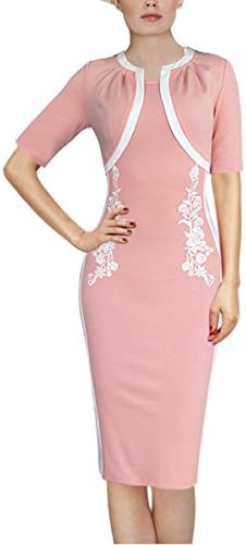 LECHEERS Women Print Elegant Bodycon Vintage Bridesmaid Midi Pencil Dress Pink S