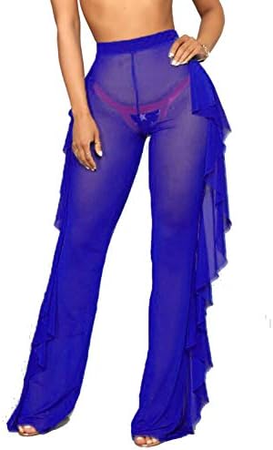 Doqcey Women's Perspective Sheer Mesh Ruffle Pants Swimsuit Bikini Bottom Cover up