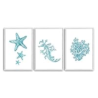 3 Piece Framed Canvas Wall Art Simple Seabed Elements Canvas Prints Home Artwork Decoration for Living Room,Bedroom - 16
