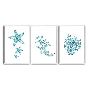 3 Piece Framed Canvas Wall Art Simple Seabed Elements Canvas Prints Home Artwork Decoration for Living Room,Bedroom - 16"x24"x3 Panels