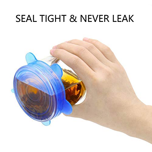 Silicone Stretch Lids,6 Pack Bowl Covers Food Huggers Flexible Lids for Pots Reusable Expandable Containers for Fruits Vegetables Cups Bowls Dishes Cans