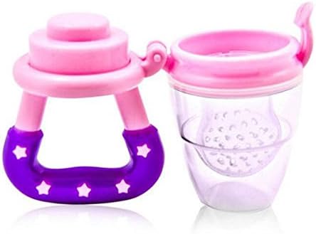 SOLOKA Baby Food Feeder-Silicone Teether Nibbler with Fresh Fruits Vegetable for Toddlers (L (above 6 Month), Pink)
