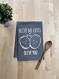 Funny Kitchen Towel, Olive Me Loves Olive You, Flour Sack Dish Towel, Sweet Housewarming Gift, Gray