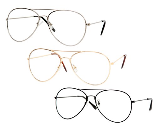 Gravity Shades Clear Lens Aviator Sunglasses, Black/Gold/Silver