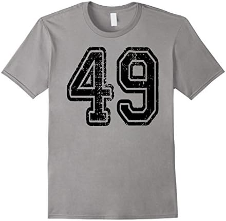 Mens #49 T-Shirt Numbered Grungy Sports Team Tees - both sides Medium Slate