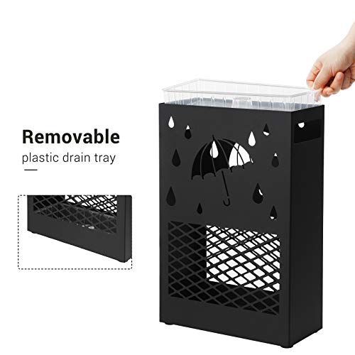 SONGMICS Metal Umbrella Stand, Rectangular Umbrella Holder Rack, with a