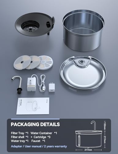 FEELNEEDY Stainless Steel Cat Fountain 3.5 Litre Water Fountain with Tap for Pets Quiet with 3 Filters and USB Plug