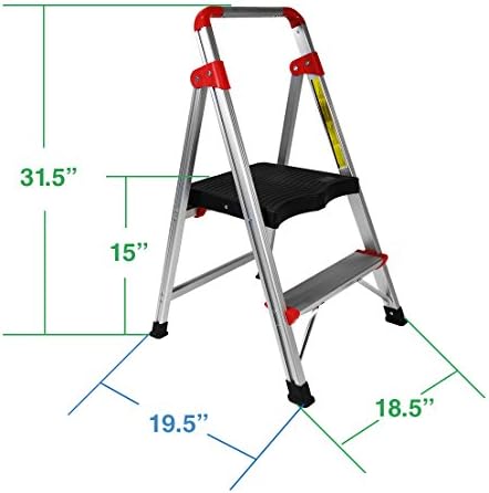 Clevr 2 Step Aluminum Ladder 33" Non-slip Platform Lightweight Folding Stool, 230 lbs. Capacity