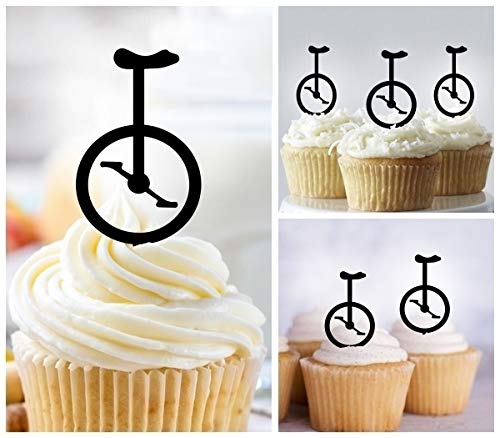 TA1175 Circus Unicycle Silhouette Party Wedding Birthday Acrylic Cupcake Toppers Decor 10 pcs