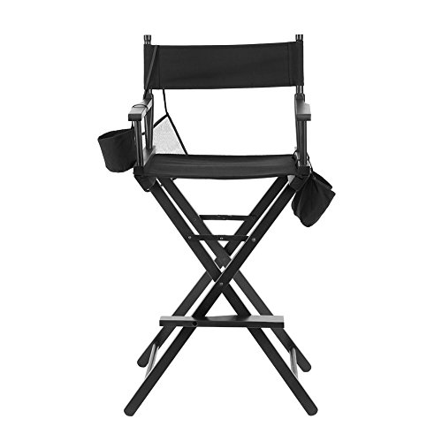Sedia-da-Regista-Pieghevole-Makeup-Artist-Wood-Chair-Salon-Make-Up-con-Borse-Laterali-Nero