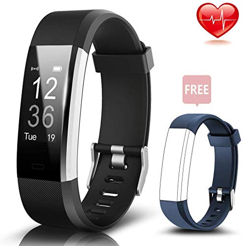 Ginsy Fitness Tracker, Fitness Watch with Heart Rate Monitor Waterproof Bluetooth Pedometer Wristband Sleep Monitor Smart Watch for iOS Android Smart Phone (Black)