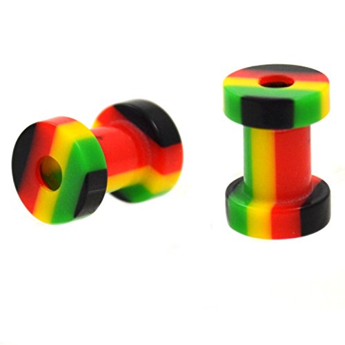 Pair (2) Rasta Jamaican Colors (Yellow,Green,Red) Acrylic Ear Plugs