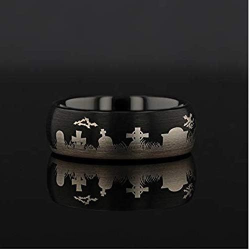Fingerprint Engraved Domed Black Tungsten Ring Polished - 4mm - 12mm