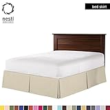 Nestl Bedding Pleated Bed Skirt - Luxury Microfiber Dust Ruffle, 14” Tailored Drop, Queen, Beige