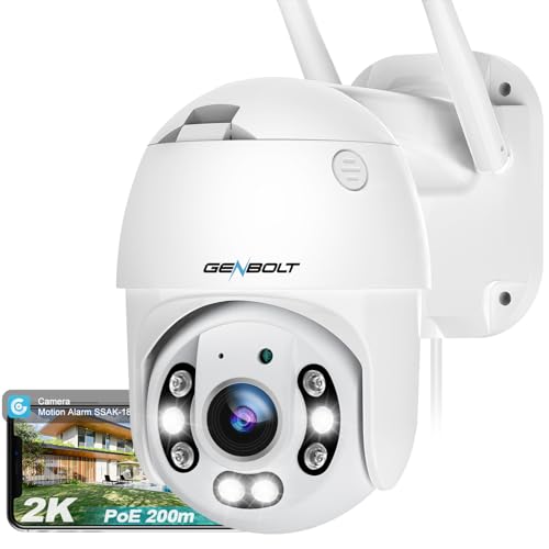 GENBOLT 2.5K Outdoor WiFi Surveillance Camera, Home CCTV Camera with PTZ Automatic Tracking IP Detection Human External Security Camera Color Night Vision, Siren Aactive Alarm