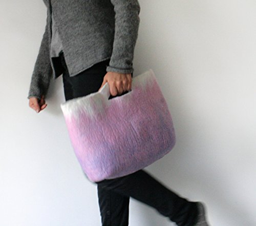 SMALLER Pink Cobalt Sturdy Everyday Art Bag / Carryall / Tote / Basket / Shopping / Market / Picnic / Hand felted wool / Wearable Art - Thumbnail 5