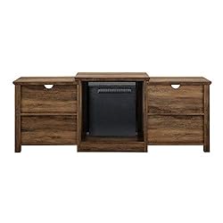 Walker Edison Tiered Wood Fireplace TV Stand with