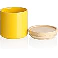 Sweejar Kitchen Canisters Ceramic Food Storage Jar, Stackable Containers with Airtight Seal Wooden Lid for Serving Ground Coffee, Tea, Sugar, Salt and More - 16 Fl Oz (Yellow)