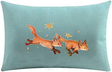 The Lovely animal Autumn maple leaf fox Throw Pillow Case Cushion Cover Decorative Cotton Blend Linen Pillowcase for Sofa 12 "X 20 " (10)