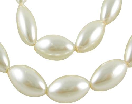 Pandahall 20 Strands 32 Inches Pearlized Glass Pearl Beads Strands, Rice Shape Dyed Loose Beads For jewelry Making, Beige, 16x8mm, Hole: 1mm; about 52pcs/strand