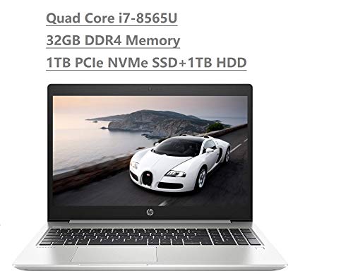 2019 HP Probook 450 G6 15.6″ FHD (1920×1080) Business Laptop (Intel Quad-Core i7-8565U, 32GB DDR4, 1TB PCIe NVMe M.2 SSD +1TB HDD) USB Type-C, WiFi, Backlit Keys, RJ45, HDMI, Windows 10 Pro 64-bit