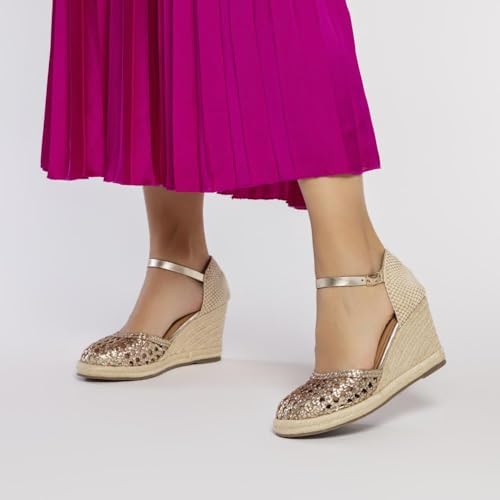 SERIGNAN Damen Sandalen mit Keilabsatz, Platin, 39 EU, Platinfarben, 39 EU