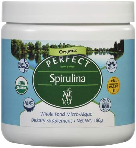 Perfect Supplements Spirulina Powder - Certified Raw, USDA Organic, Fairly-Traded Spirulina - 180g Whole Food Micro-Algae Powder