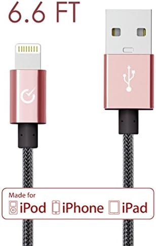 Lightning Cable 6ft Rose Gold Volts USB [Apple MFi Certified] Nylon Braided Charger for Apple iPhone 6s / 6s plus, iPod, iPad &amp; more (2 meter - Exo Rose Gold) …