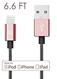 Lightning Cable 6ft Rose Gold Volts USB [Apple MFi Certified] Nylon Braided Charger for Apple iPhone 6s / 6s plus, iPod, iPad & more (2 meter - Exo Rose Gold) …